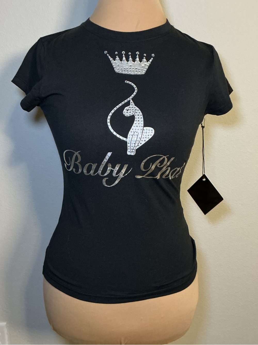 Baby Phat Black Tee with Silver Rhinestone Logo